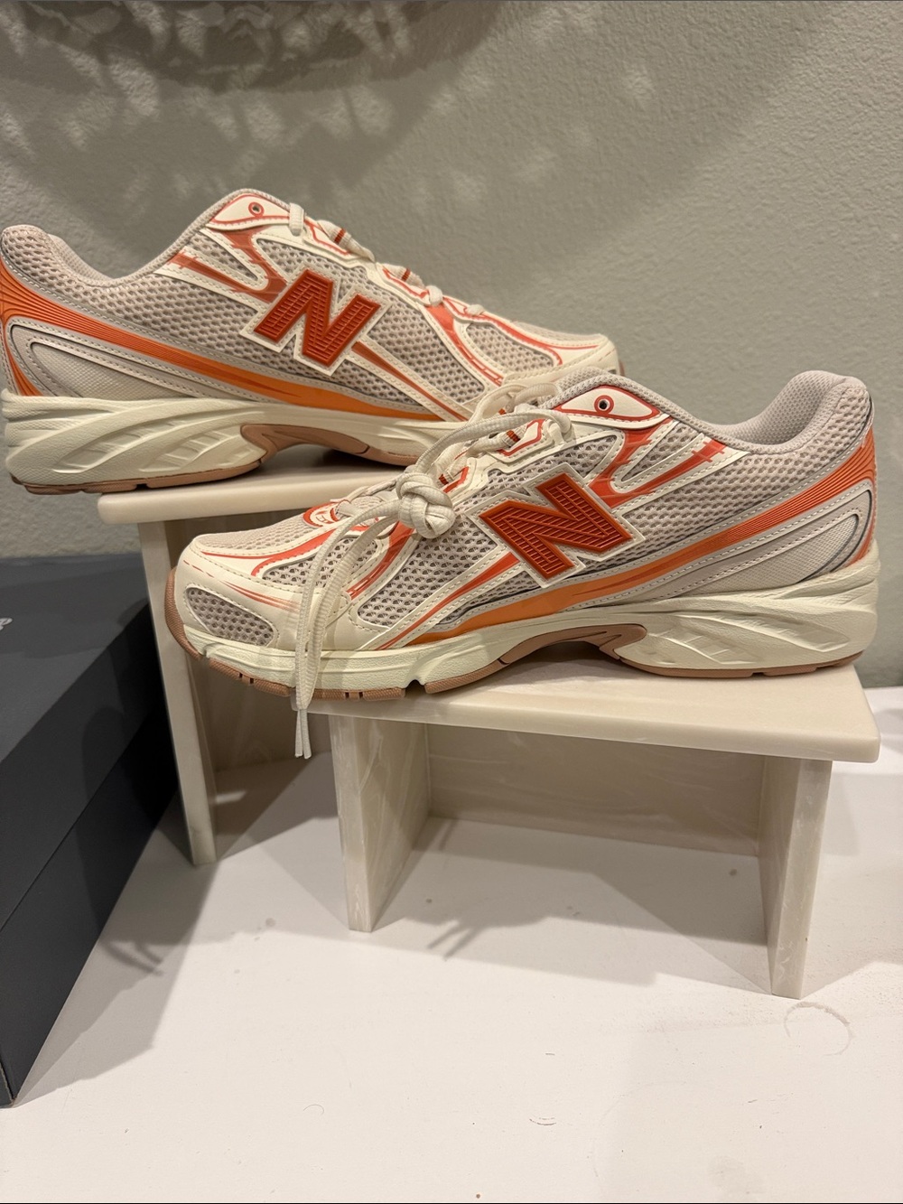New Balance Cream Mesh Sneakers with Orange Accents - Picture 3 of 5